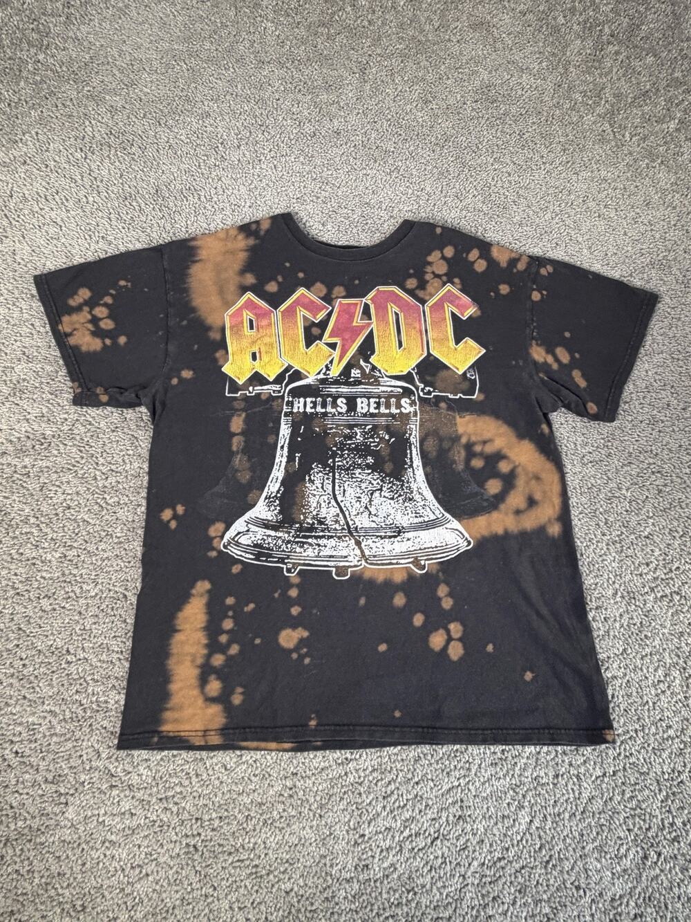 AC/DC Shirt Womens M Black Hells Bells Bleached Splatter Crew Neck Graphic